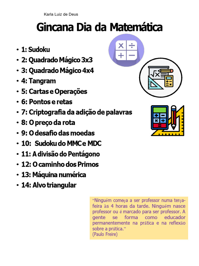 Gincana-Dia-Da-Matematica Finalizada | PDF | Triângulo | Matemática