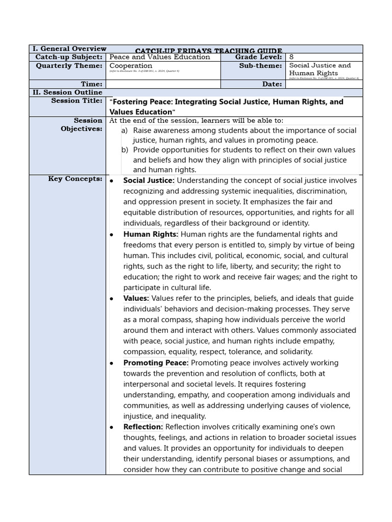 Social Justice and Human Rights in Grade 8 | PDF | Rights | Justice