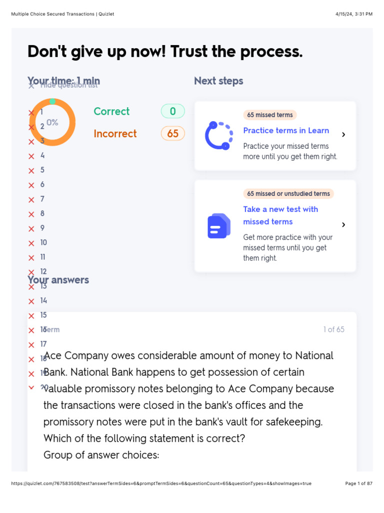Multiple Choice Secured Transactions Quizlet PDF Security