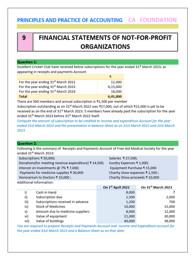 CA Foundation Nov 2023 Accounting - Non Profit Organisations | PDF ...