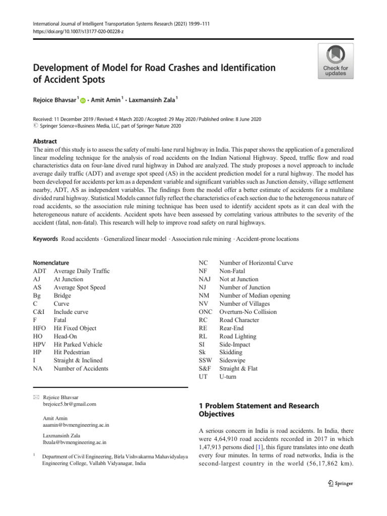 Development of Model For Road Crashes and Identification of Accident ...