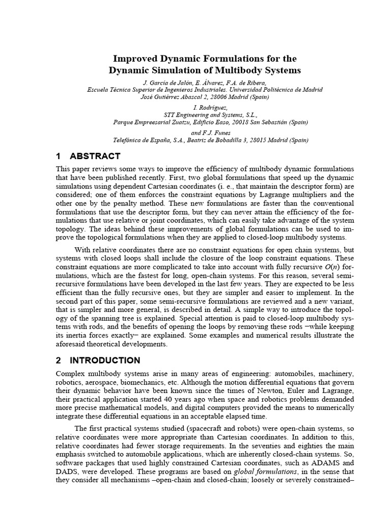 Enhanced Formulations for Multibody Dynamics | PDF | Matrix ...