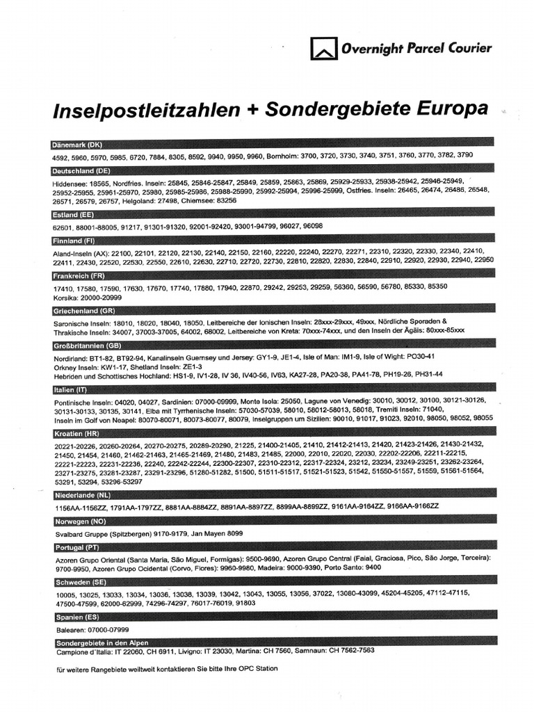 GLS Uzak Bölge Posta Kodlari | PDF