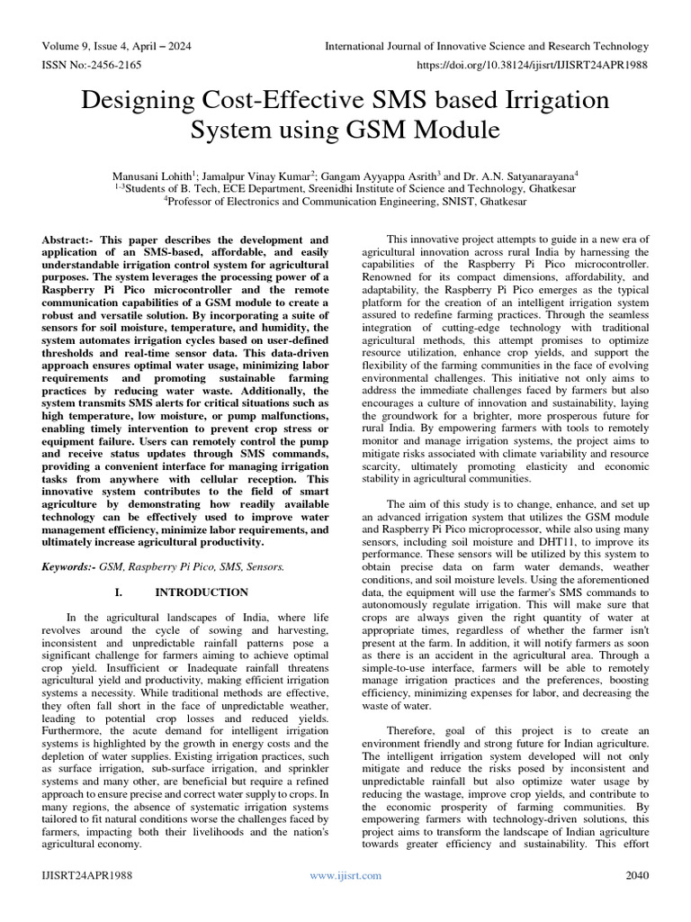 SMS-Based Irrigation System Design | PDF | Agriculture | Relay