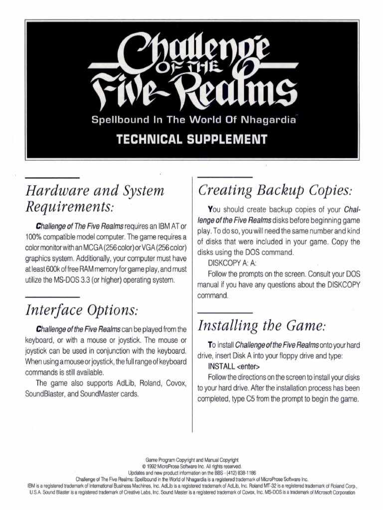 Challenge of The Five Realms - Reference Card | PDF | Software | Computing