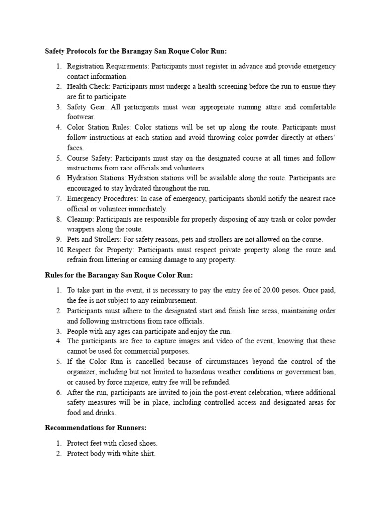 Barangay San Roque Color Run Guidelines | PDF