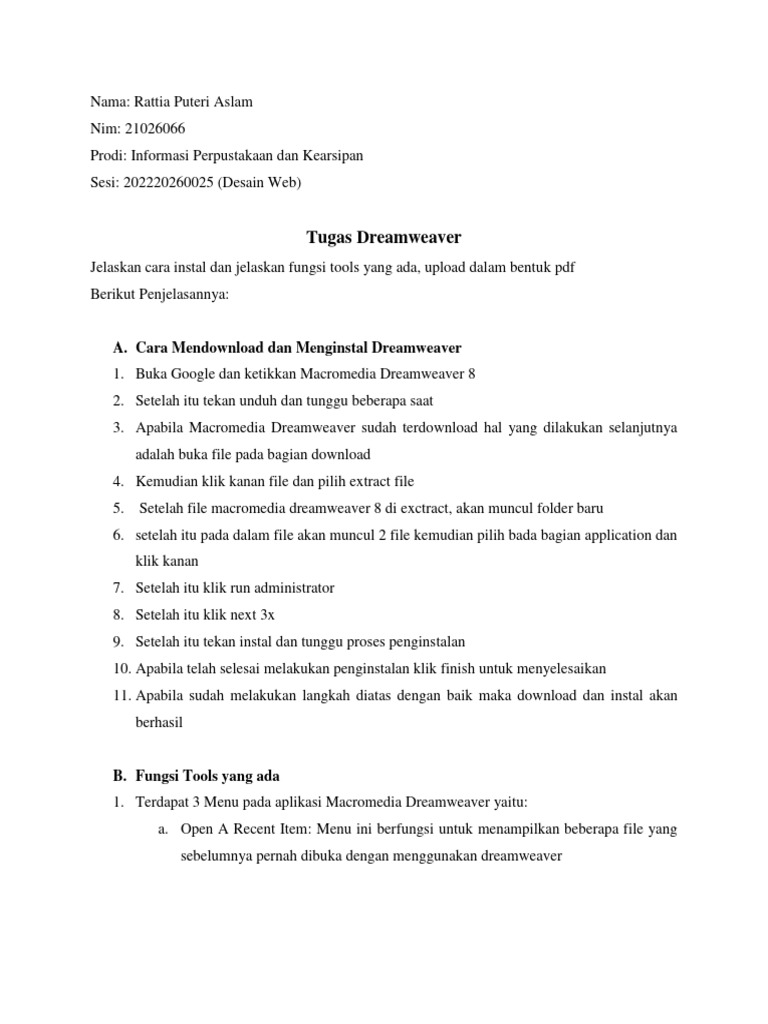Rattia Puteri Aslam 21026066 Desain Web Tugas Dreamweaver | PDF