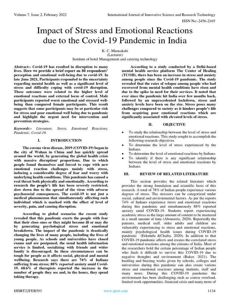 Covid-19 Stress and Emotions in India | PDF | Stress (Biology ...