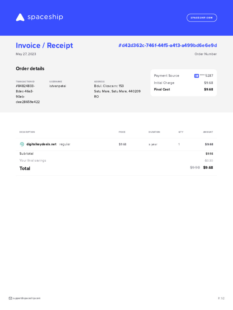 Spaceship Invoice and Domain Setup | PDF