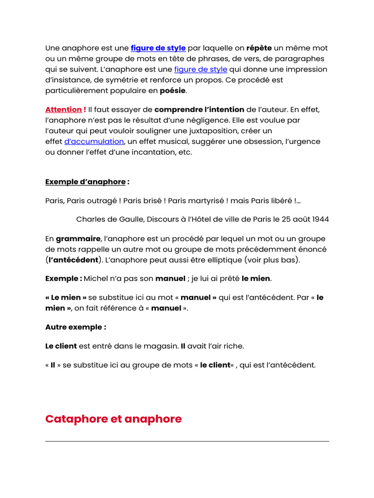 Anaphore et Cataphore : Définitions et Exemples | PDF