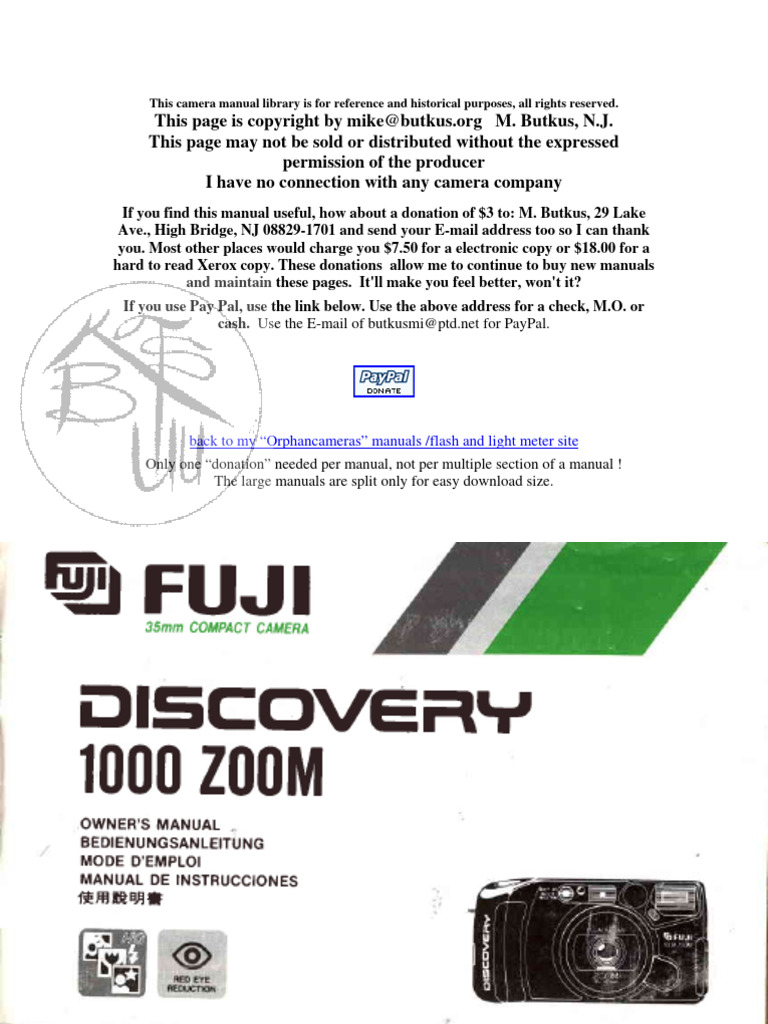 Fuji Discovery 1000 Zoom1 PDF Autofocus Flash (Photography)