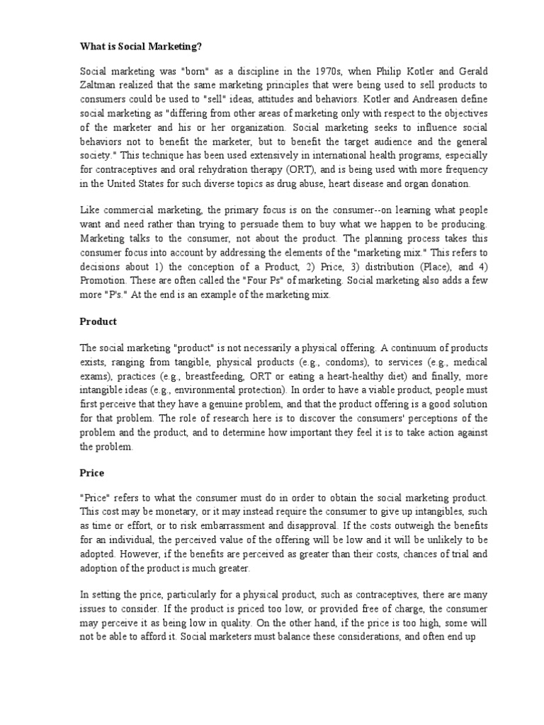 Social Marketing In Public Health Pdf Behavior Target Audience