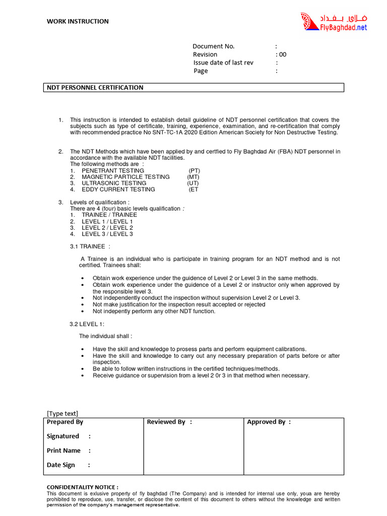 Ndt personnel certification fly baghdad pdf nondestructive testing