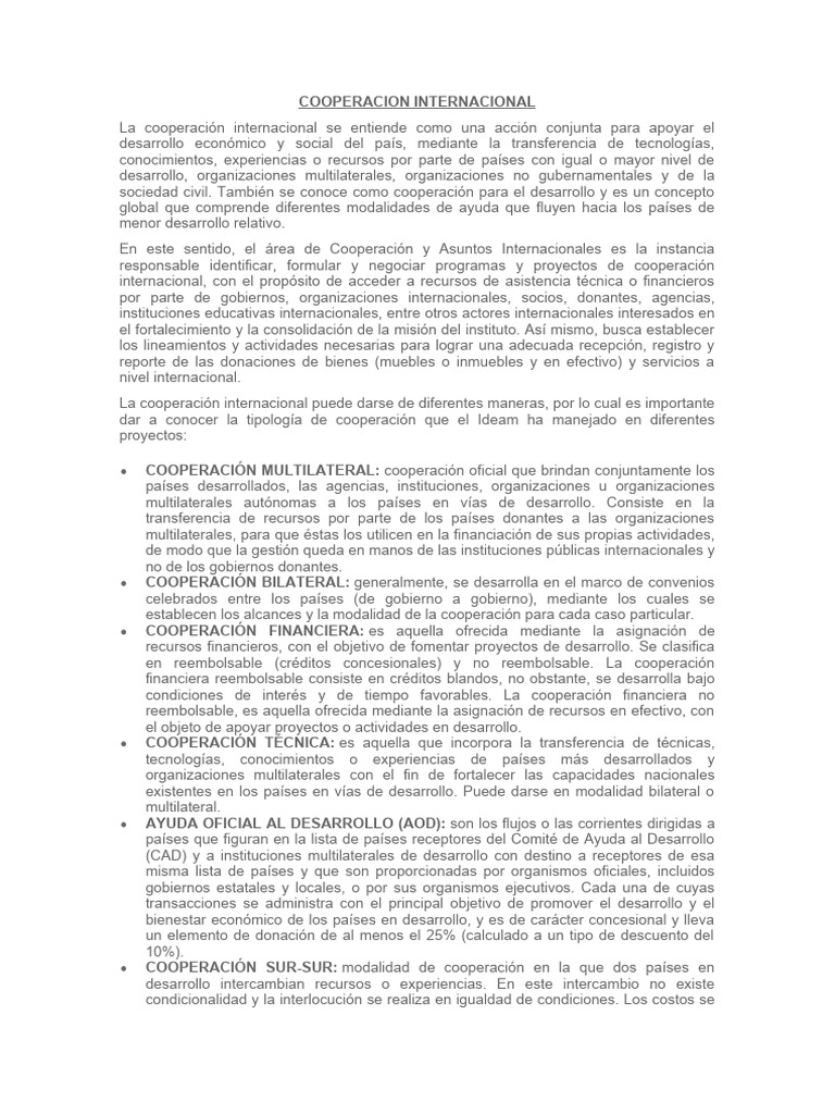 Tipos de Cooperación Internacional | PDF | Ayuda para el desarrollo ...