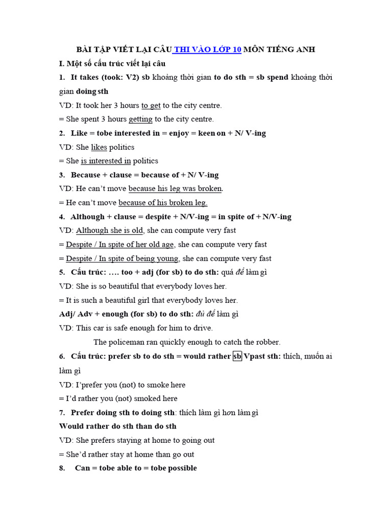 Bai Tap Viet Lai Cau Trong Tieng Anh | PDF
