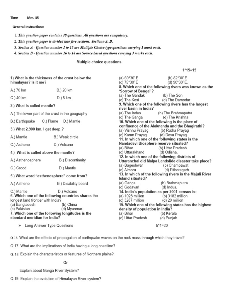 Geography Question Paper with MCQs | PDF | Geology | Earth Sciences