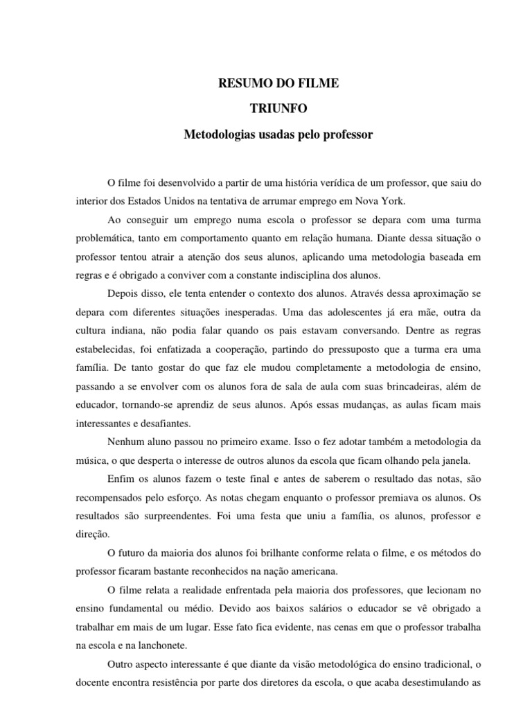 Resumo Do Filme | Escolas | Metodologia
