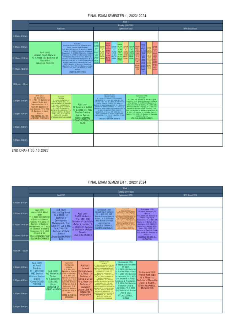 Full Exam Timetable (2nd Draft) | PDF | Islamic Jurisprudence | Islamic ...