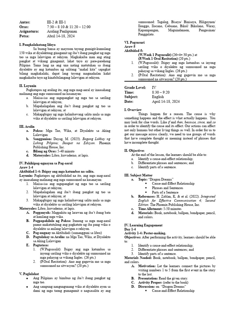 Lesson Plan (Apr - Week 1) | PDF | Puberty | Adolescence