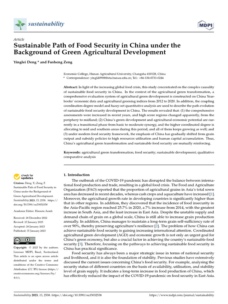 Sustainable Path of Food Security in China Under T | PDF | Food ...