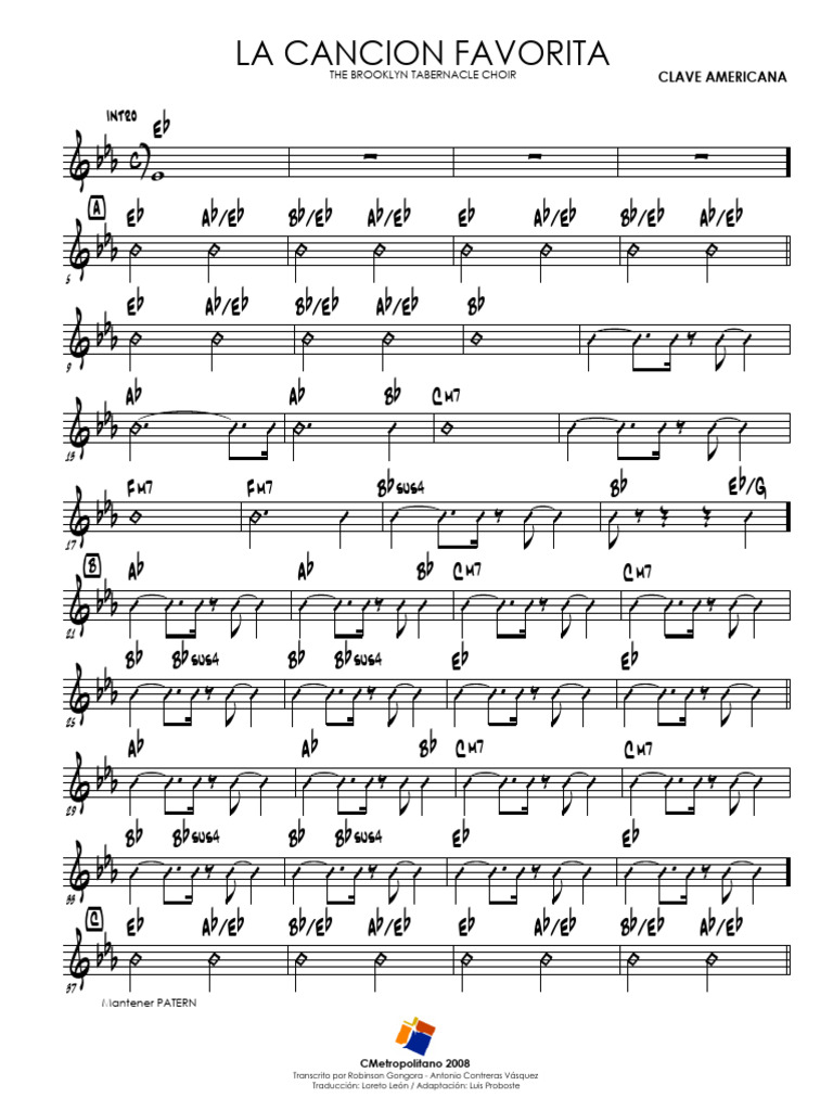 CN - Partitura - La Cancion Favorita - Clave Americana | PDF