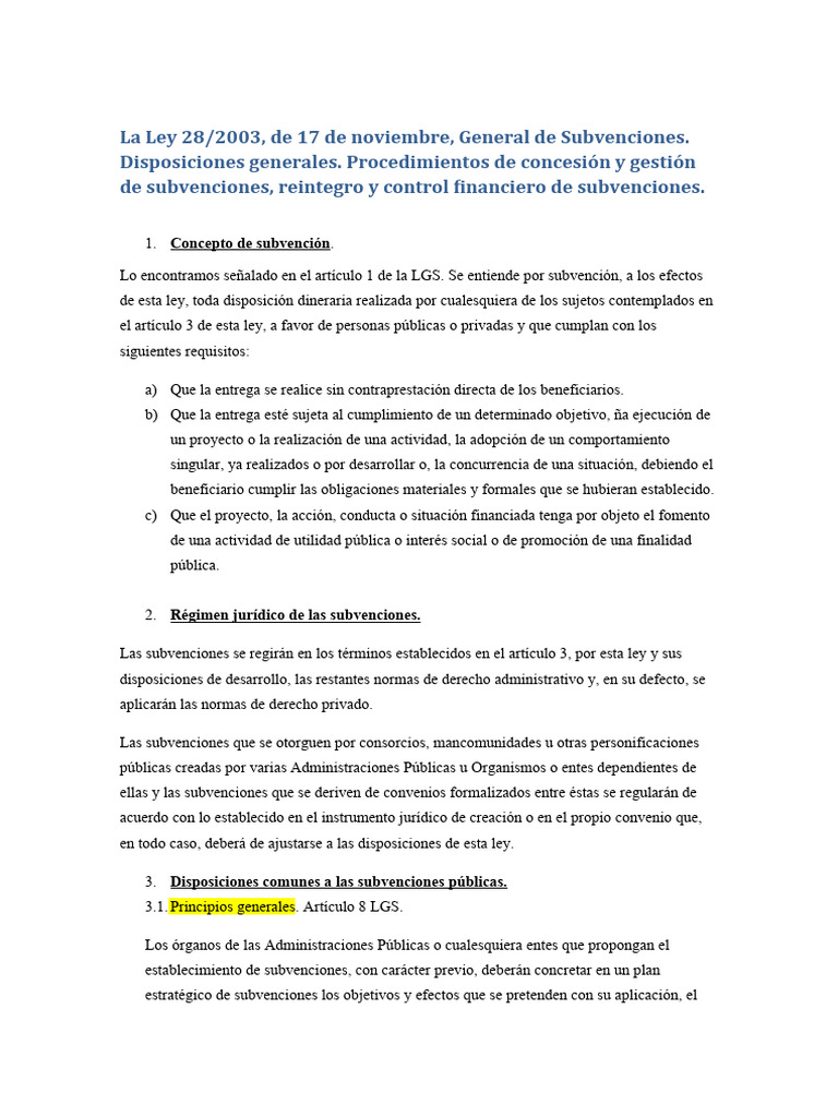 Ley General de Subvenciones en España | PDF | Otorgar dinero ...