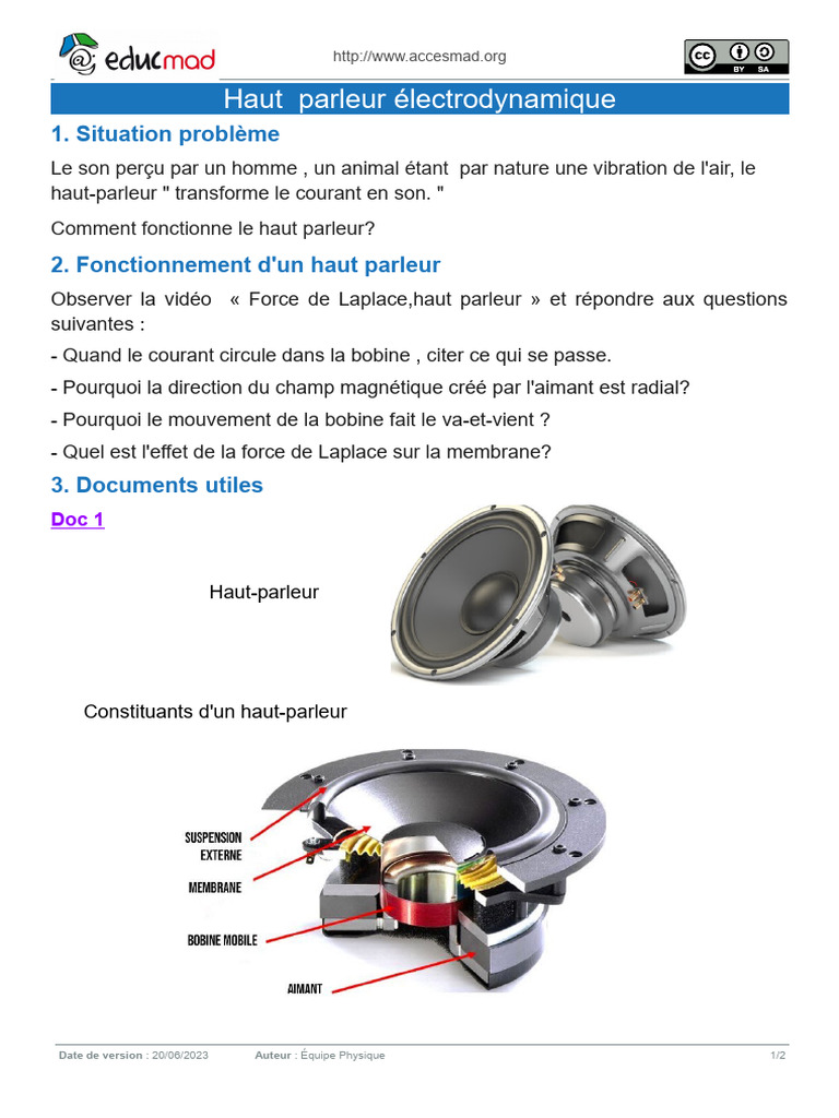 Fonctionnement du hautparleur électrodynamique PDF — free download