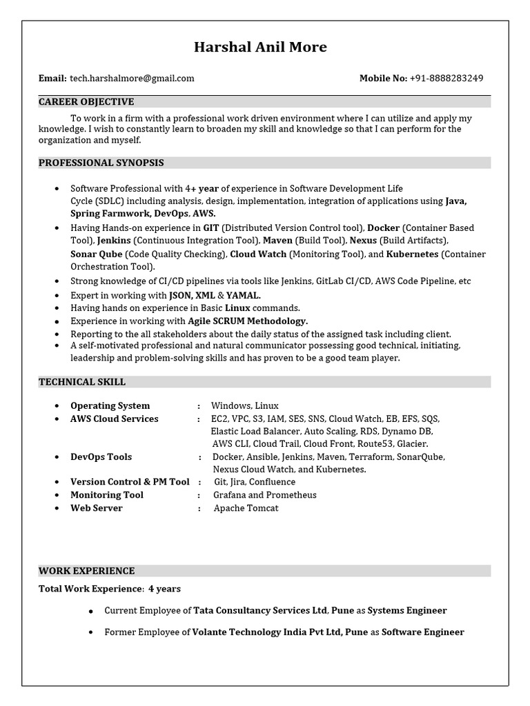 DevOps Engineer Resume: Harshal More | PDF | Software Development ...