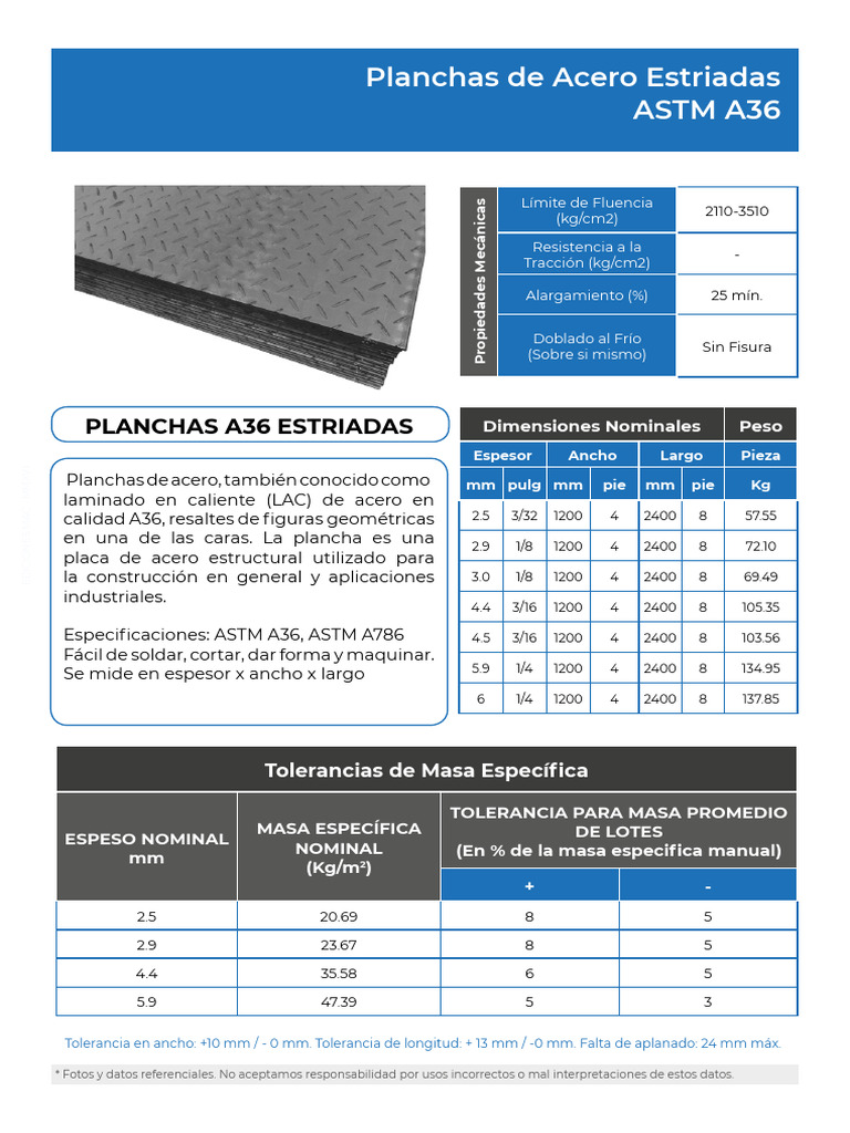 Especificaciones de Planchas A36 Estriadas | PDF | Acero | Laminado ...
