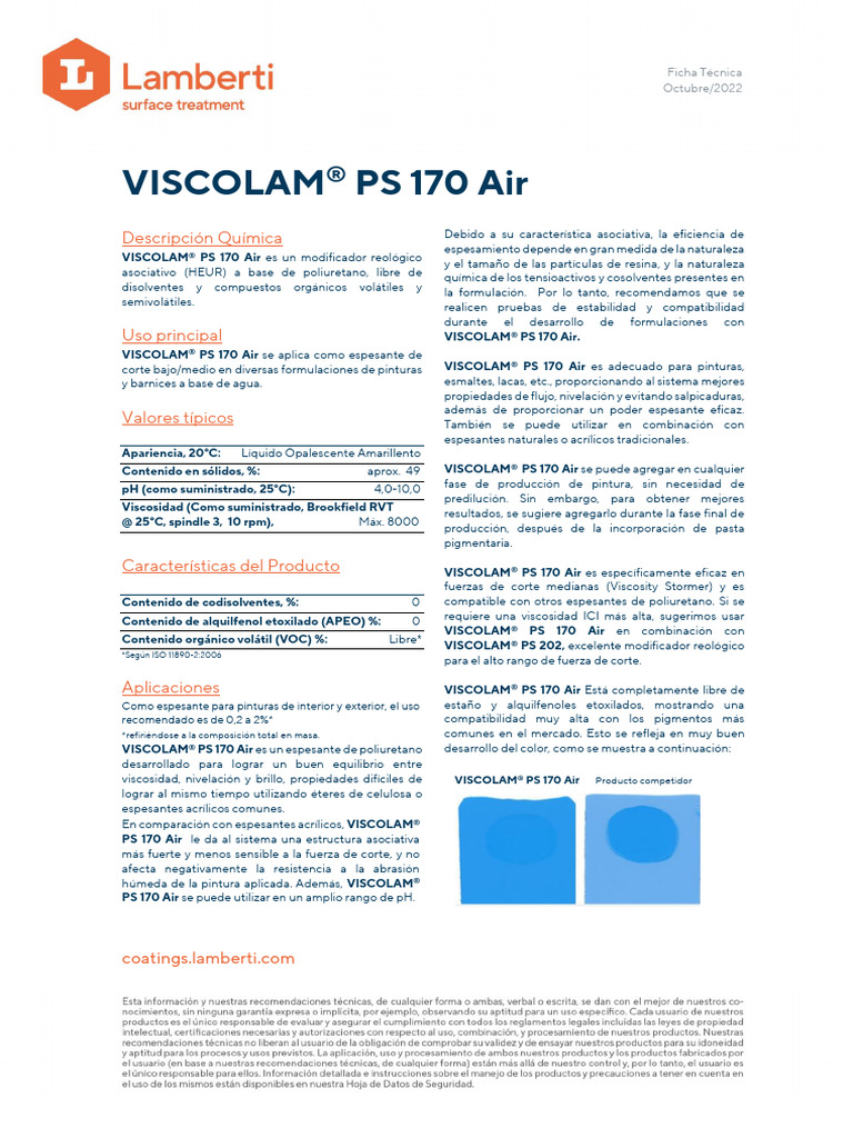 VISCOLAM PS 170 Air - F009867 - ST - ES | PDF | Pintura acrilica | Química