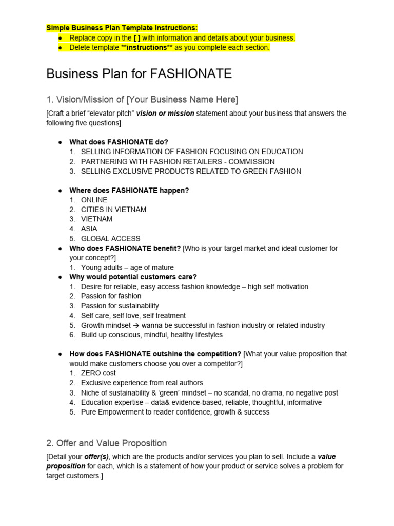 Bussiness Plan Template PDF Retail Advertising