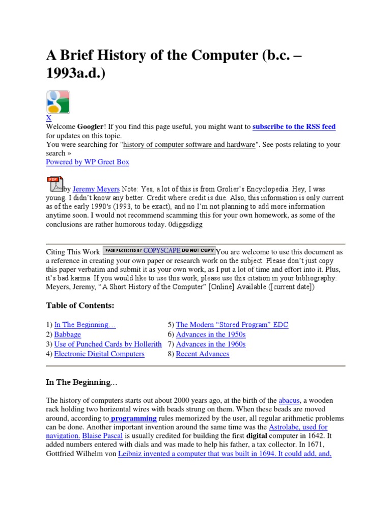 History of Computers: Key Milestones | PDF | Computer Data Storage ...