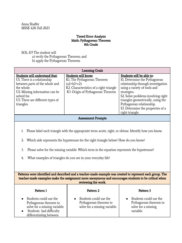 Pythagorean Theorem Error Analysis | PDF | Triangle | Mathematics