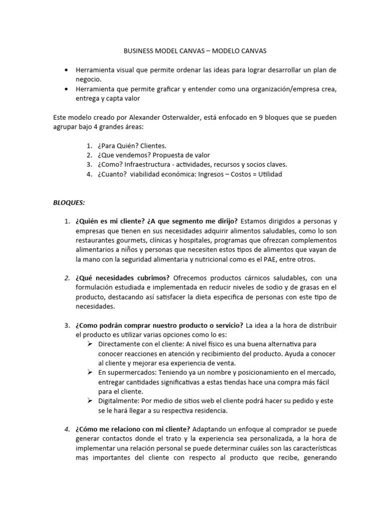 Business Model Canvas Pdf Business Economias