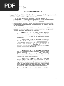 Sec Cert Cash Dividend Declaration