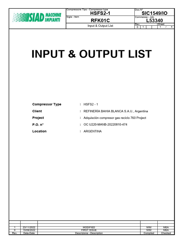 SIC1549IO - Rev01 INPUT & OUTPUT LIST With Annotations | PDF | Analogue ...