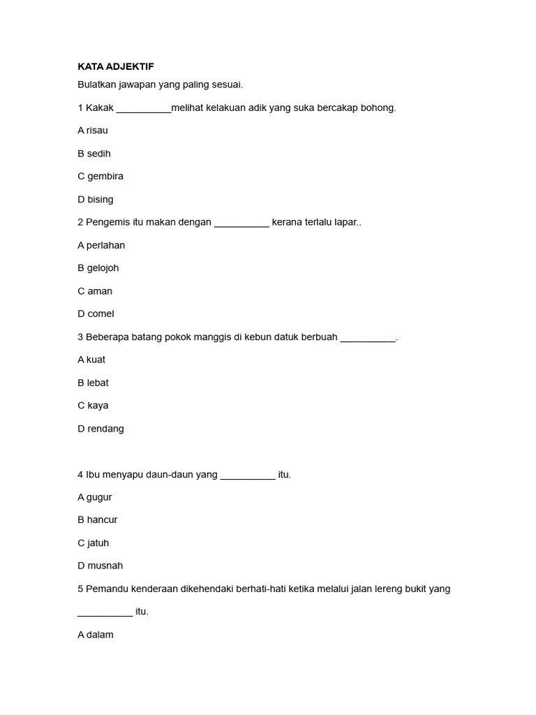 Latihan Kata Adjektif Y6 7 5 2024 Pdf
