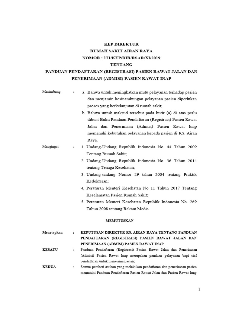Panduan Pendaftaran Pasien Rawat Jalan Dan Penerimaan Pasien Rawat Inap