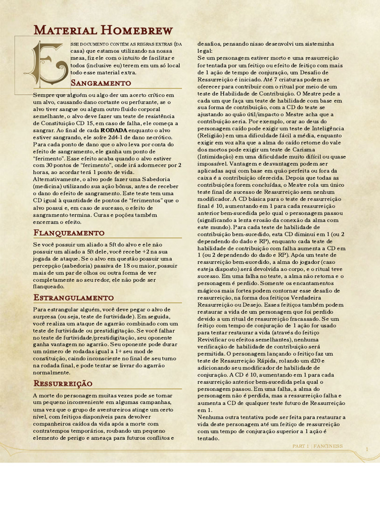 Regras Homebrew para D&D: Sangramento e Mais | PDF | Vida | Morte