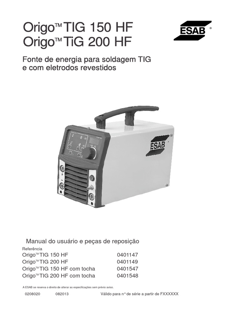 Manual do Usuário: Origo TIG 150 HF | PDF | Eletricidade | Materiais