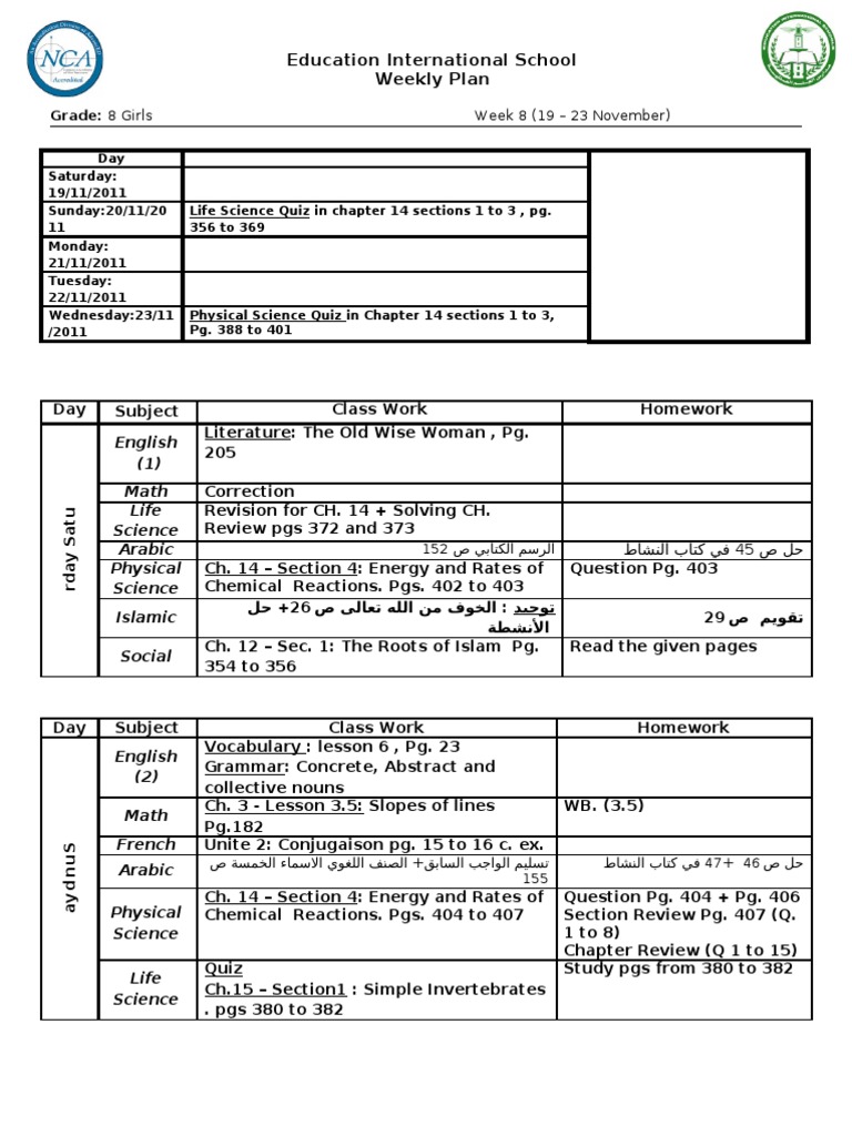 Grade 8 Weekly Lesson Plan | PDF | Teaching Methods & Materials