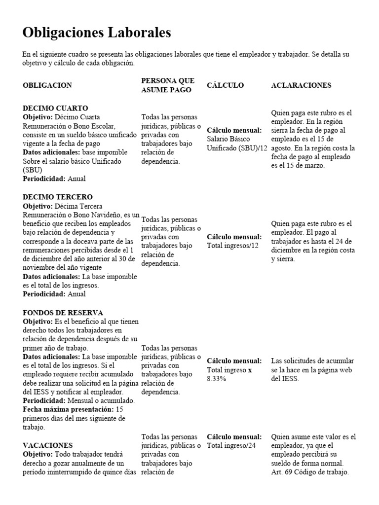 Obligaciones Laborales | Descargar gratis PDF | Salario | Derecho laboral
