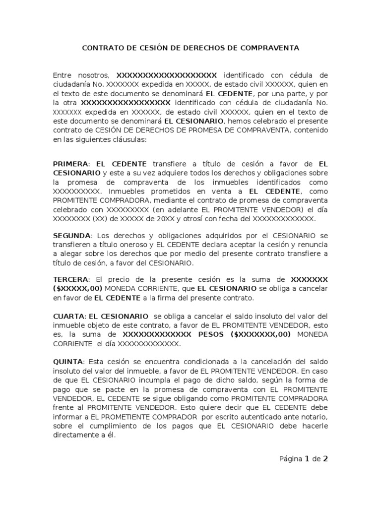 Modelo Contrato de Cesión | PDF | Instituciones sociales | Ciencias sociales