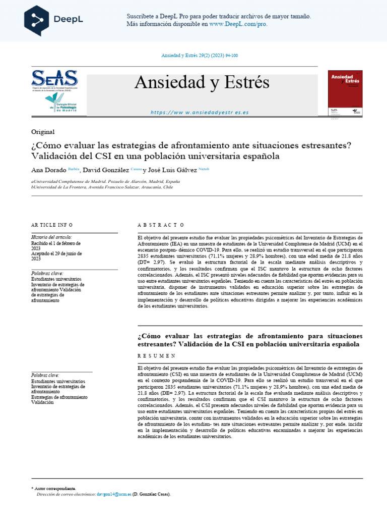 Ansiedad Y Estres Ingles Es Pdf Las Emociones Estrés Biología