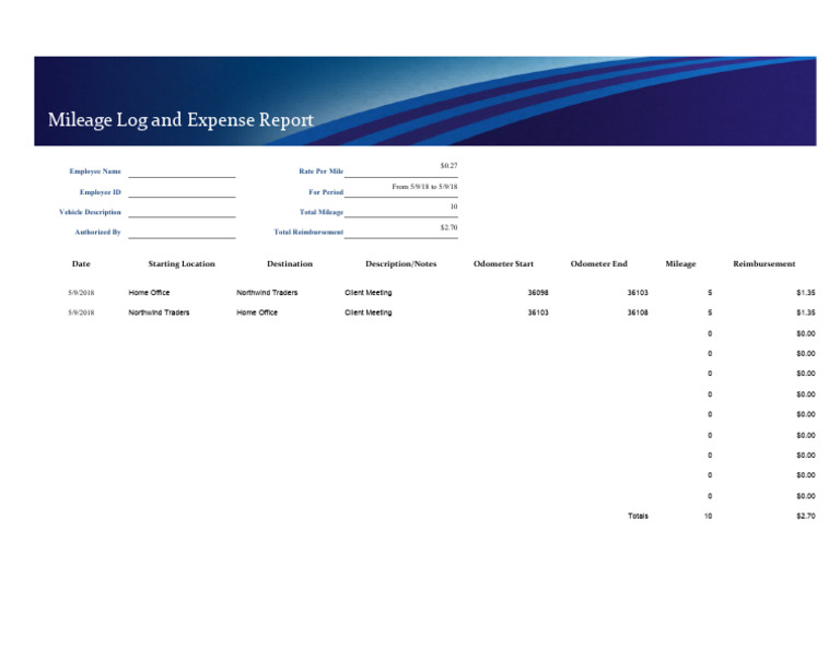 Blue Mileage and Expense Report1 | PDF | Vehicles | Transport