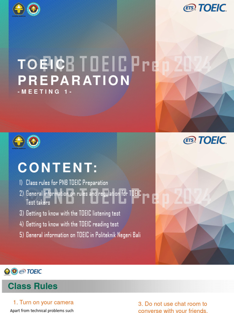 TOEIC Preparation Class Overview | PDF | Conversation | Part Of Speech