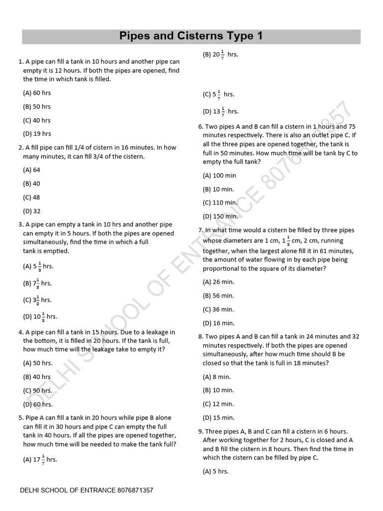 Pipes And Cisterns Type 2 Pdf Hydraulic Engineering