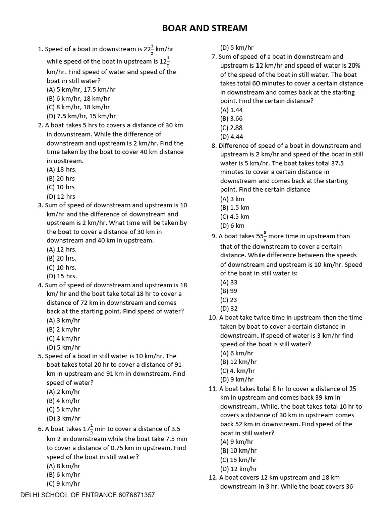 Boat and Stream Speed Calculations | PDF | Speed | Ships