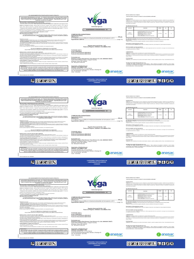Herbicida YOGA SC: Uso y Precauciones | PDF | Agua | Alimentos