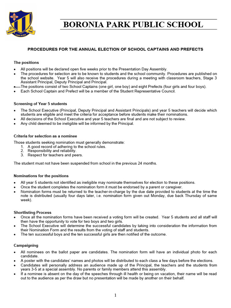 Annual School Captains and Prefects Election | PDF | Voting | Political ...